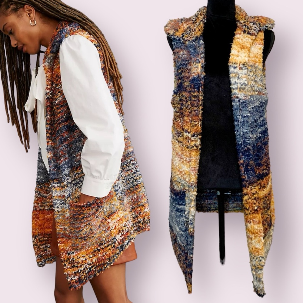 Anthropologie Pilcro Space Dye Longline Sweater Vest Boho Cardigan Orange Medium